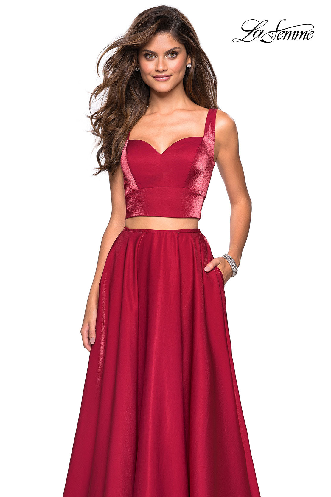 Picture of: Metallic Satin Two Piece Gown with Pockets in Garnet, Style: 27444, Detail Picture 4