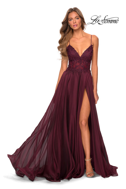 Picture of: A-line Gown with Sheer Floral Embellished Bodice in Garnet, Style: 28543, Detail Picture 4
