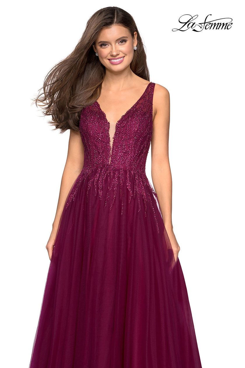 Picture of: A-Line Prom Dress with Rhinestones and Deep V Back in Garnet, Style: 27688, Detail Picture 7