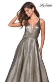 Picture of: Metallic A-Line Prom Gown with Criss Cross Strappy Back in Gold Black, Style: 27532, Detail Picture 1