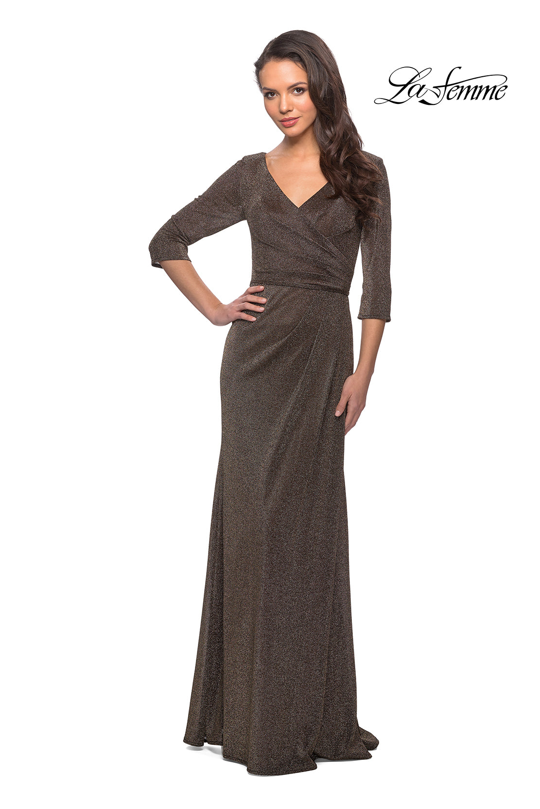 Picture of: 3/4 Sleeve Long Jersey Dress with Empire Waist in Gold, Style: 26419, Detail Picture 1