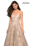 Picture of: Strapless A-Line Embroidered Prom Dress in Gold/Nude, Style: 27640, Detail Picture 2