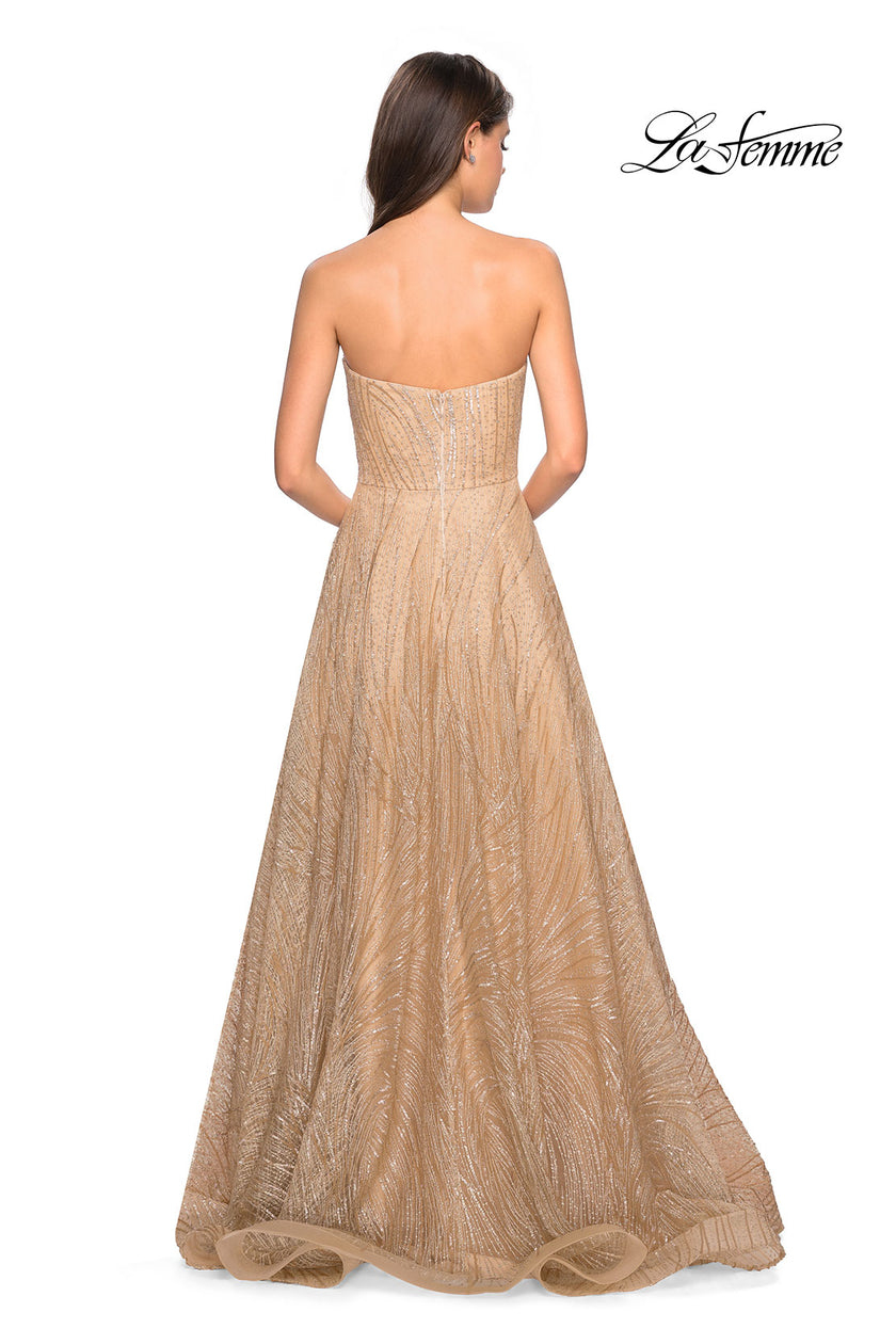 Picture of: Textured Lace Strapless Prom Dress in Gold, Style: 27776, Back Picture