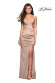 Picture of: Body Forming Strapless Satin Dress with Side Slit in Gold, Style: 27780, Detail Picture 1