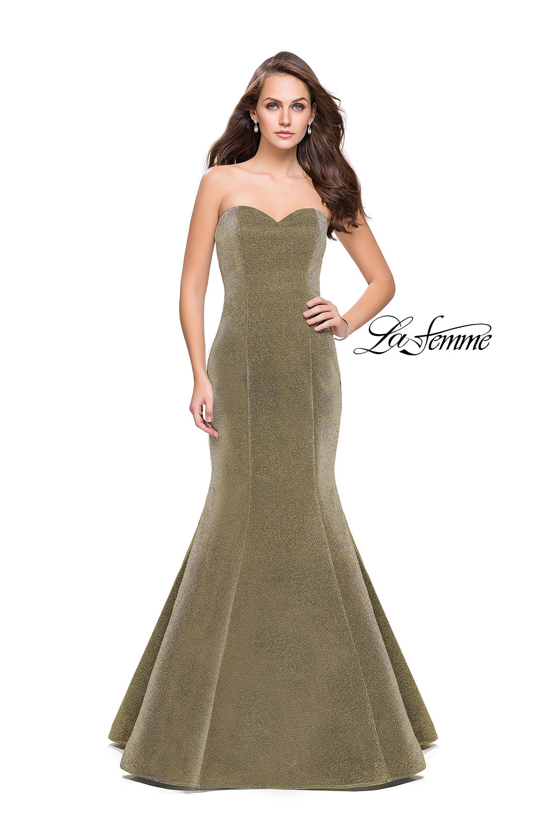 Picture of: Form Fitting Mermaid Prom Dress with Open Back in Gold, Style: 25811, Detail Picture 3