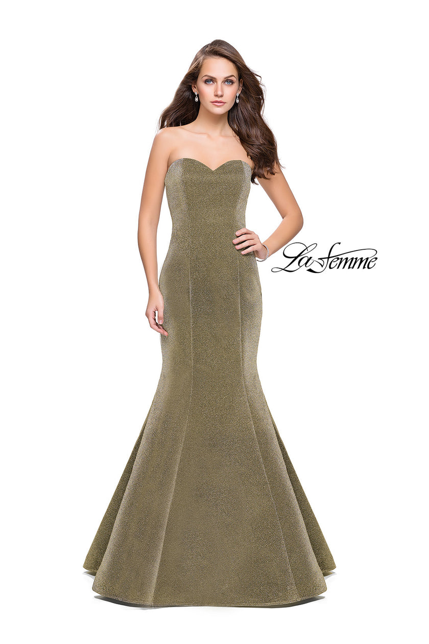 Picture of: Form Fitting Mermaid Prom Dress with Open Back in Gold, Style: 25811, Detail Picture 3