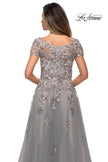 Picture of: Short Sleeve A-line Gown with Beaded Lace Appliques in Gray, Style: 27968, Detail Picture 2