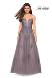 Picture of: Tone Tone Tulle Prom Gown with Floral Appliques in Grey/Pink, Style: 27767, Main Picture