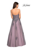 Picture of: Tone Tone Tulle Prom Gown with Floral Appliques in Grey/Pink, Style: 27767, Back Picture