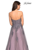 Picture of: Tone Tone Tulle Prom Gown with Floral Appliques in Grey/Pink, Style: 27767, Detail Picture 2