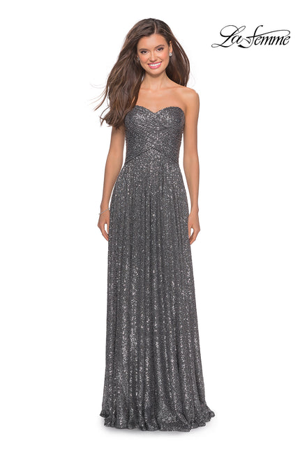 Picture of: Long Sequined Dress with Sweetheart Neckline in Gunmetal, Style: 27879, Main Picture