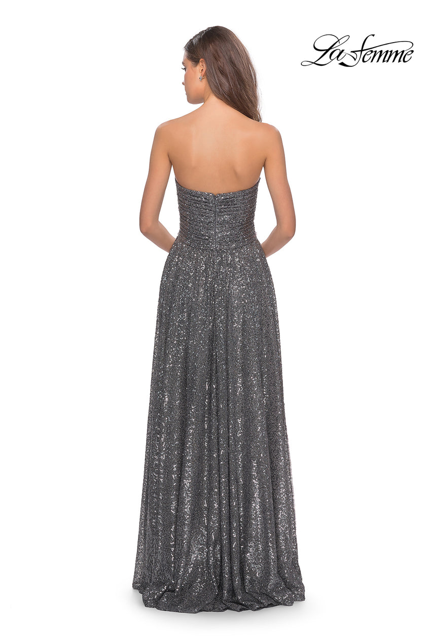 Picture of: Long Sequined Dress with Sweetheart Neckline in Gunmetal, Style: 27879, Back Picture