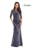 Picture of: Velvet Dress with 3/4 Sleeves and Sheer Neckline in Gunmetal, Style: 25521, Main Picture