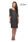 Picture of: 3/4 Sleeve Lace Tea Length Dress with Soft V-Neck in Gunmetal, Style: 25525, Main Picture