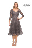 Picture of: Tea Length Lace Evening Dress with Sleeves in Silver, Style: 30268, Main Picture