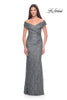 Picture of: Off the Shoulder Beaded Lace Evening Gown in Gunmetal, Style: 31679, Main Picture