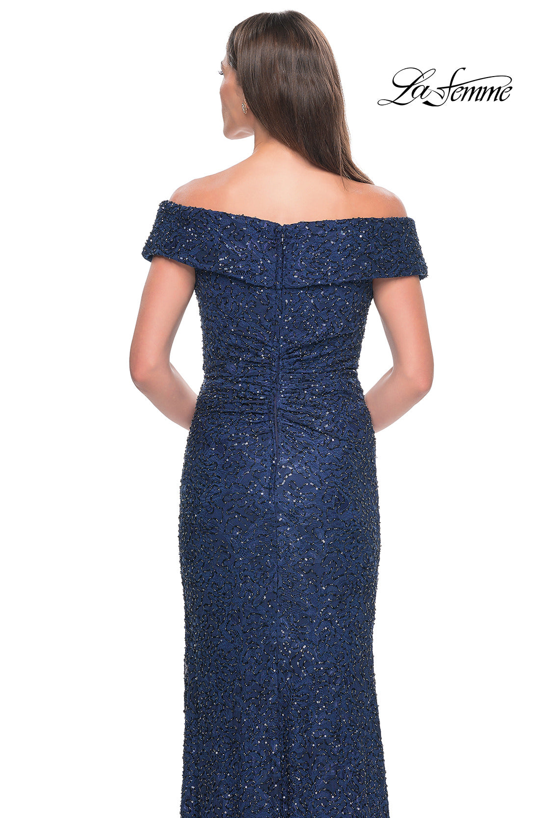 Picture of: Off the Shoulder Beaded Lace Evening Gown in Gunmetal, Style: 31679, Detail Picture 8