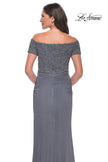 Picture of: Net Jersey Long Gown with Exquisite Beaded Design in Gunmetal, Style: 30057, Detail Picture 10