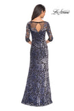 Picture of: Velvet Dress with 3/4 Sleeves and Sheer Neckline in Gunmetal, Style: 25521, Back Picture