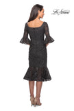 Picture of: Knee Length Lace Dress with Flared 3/4 Sleeves in Gunmetal, Style: 25523, Back Picture