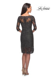 Picture of: 3/4 Sleeve Lace Tea Length Dress with Soft V-Neck in Gunmetal, Style: 25525, Back Picture