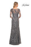 Picture of: Exquisite Lace Beaded Long GOwn with Sheer Sleeves in Silver, Style: 29976, Back Picture