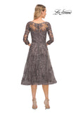 Picture of: Tea Length Lace Evening Dress with Sleeves in Silver, Style: 30268, Back Picture