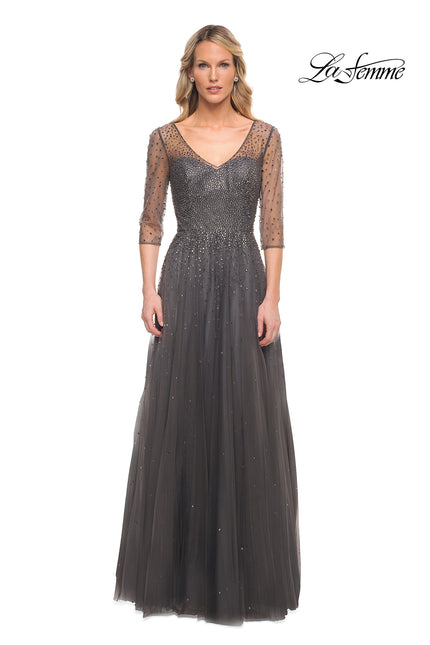 Picture of: Tulle A-line Evening Dress with Beading in Gunmetal, Style: 24894, Detail Picture 1