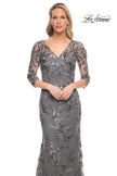 Picture of: Exquisite Lace Beaded Long GOwn with Sheer Sleeves in Silver, Style: 29976, Detail Picture 1