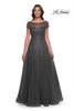 Picture of: Beaded A-Line Dress with Illusion Neckline and Sleeves in Gunmetal, Style: 30852, Detail Picture 1