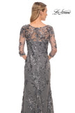 Picture of: Exquisite Lace Beaded Long GOwn with Sheer Sleeves in Silver, Style: 29976, Detail Picture 2