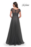Picture of: Beaded A-Line Dress with Illusion Neckline and Sleeves in Gunmetal, Style: 30852, Detail Picture 2