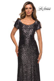 Picture of: Long Sequin Evening Dress with Cap Sleeves in Gunmetal, Style: 27916, Detail Picture 3