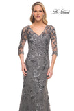 Picture of: Exquisite Lace Beaded Long GOwn with Sheer Sleeves in Silver, Style: 29976, Detail Picture 3
