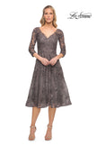 Picture of: Tea Length Lace Evening Dress with Sleeves in Silver, Style: 30268, Detail Picture 3
