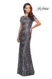 Picture of: Floor Length Short Sleeve Lace Dress in Gunmetal, Style: 27884, Detail Picture 4