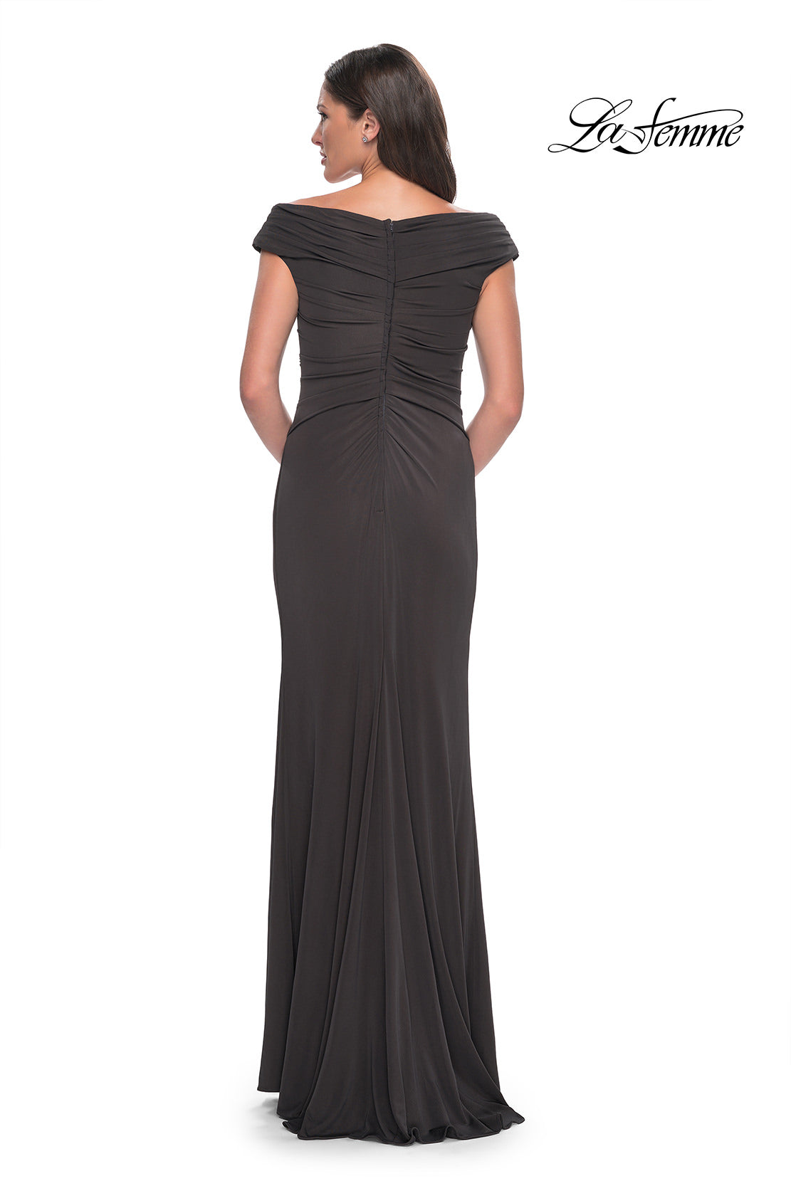 Picture of: Long Luxurious Jersey Off the Shoulder Evening Gown in Dark Emerald, Style: 30040, Detail Picture 4