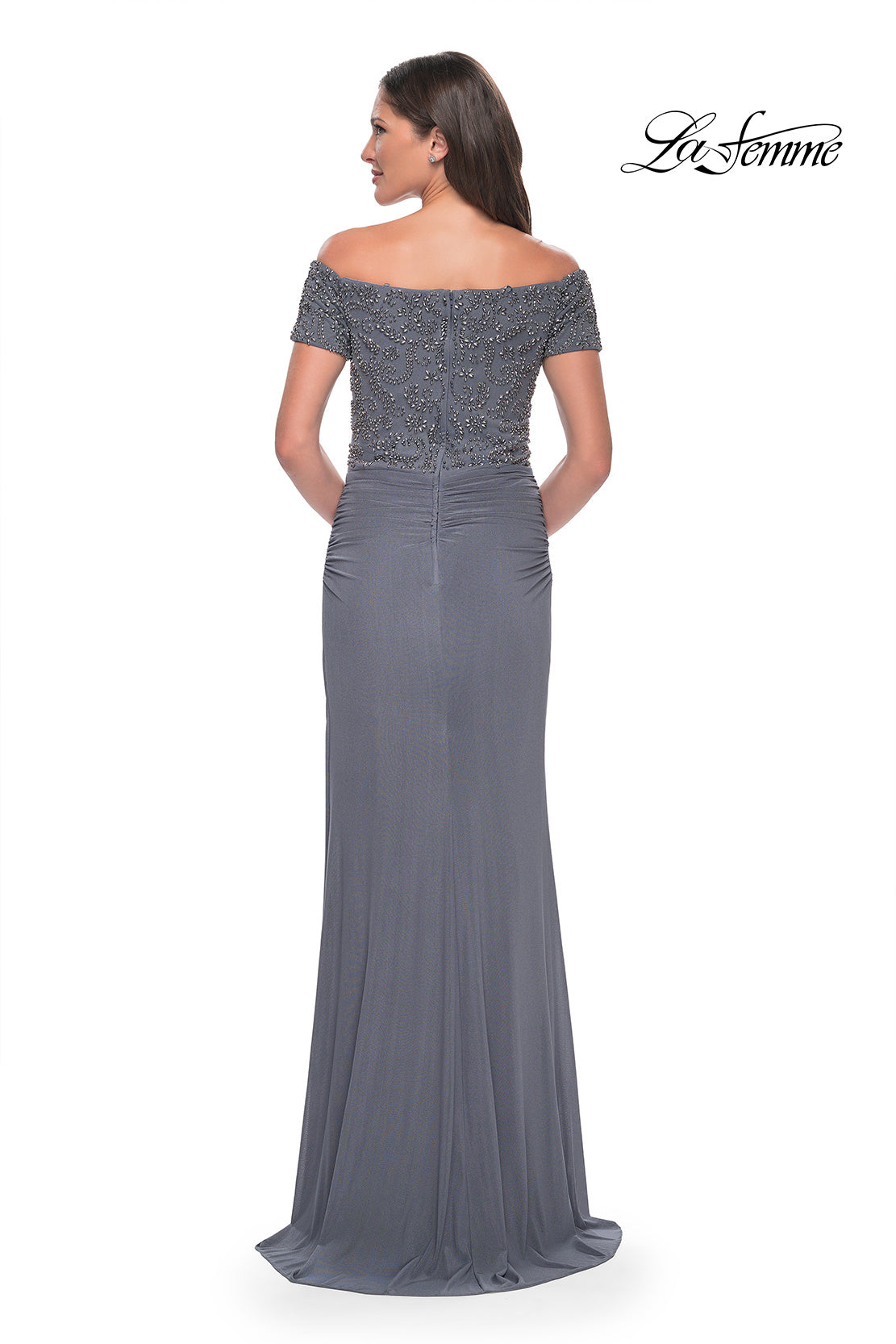 Picture of: Net Jersey Long Gown with Exquisite Beaded Design in Emerald, Style: 30057, Detail Picture 4