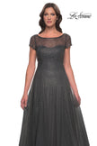 Picture of: Beaded A-Line Dress with Illusion Neckline and Sleeves in Gunmetal, Style: 30852, Detail Picture 5