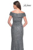 Picture of: Off the Shoulder Beaded Lace Evening Gown in Gunmetal, Style: 31679, Detail Picture 5
