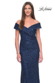 Picture of: Off the Shoulder Beaded Lace Evening Gown in Gunmetal, Style: 31679, Detail Picture 6