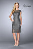 Picture of: Short Lace Dress with Sheer Top Neckline and Hem in Gunmetal, Style: 24905, Main Picture
