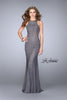 Picture of: Beaded Gown with Low Back and High Neckline in Gunmetal, Style: 24790, Main Picture
