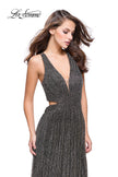 Picture of: Pleated Lame Prom Dress with Cut Outs and a Deep V in Gunmetal, Style: 25643, Main Picture