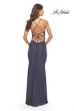 Picture of: Long Prom Dress in Luxurious Jersey with Slit in Gunmetal, Style: 30436, Detail Picture 14