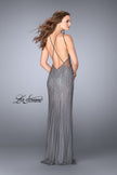 Picture of: Beaded Gown with Low Back and High Neckline in Gunmetal, Style: 24790, Back Picture