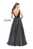 Picture of: A-line Prom Gown with Tulle Skirt and Velvet Bodice in Gunmetal, Style: 26382, Back Picture