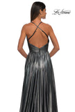 Picture of: A-line Metallic Net Jersey Halter Gown with High Slit in Gunmetal, Style: 32917, Detail Picture 23