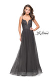 Picture of: A-line Dress with Rhinestones and Tulle Skirt in Gunmetal, Style: 25636, Detail Picture 1