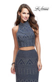 Picture of: Two Piece Form Fitting Prom Dress with Stud Beading in Gunmetal, Style: 26045, Detail Picture 1